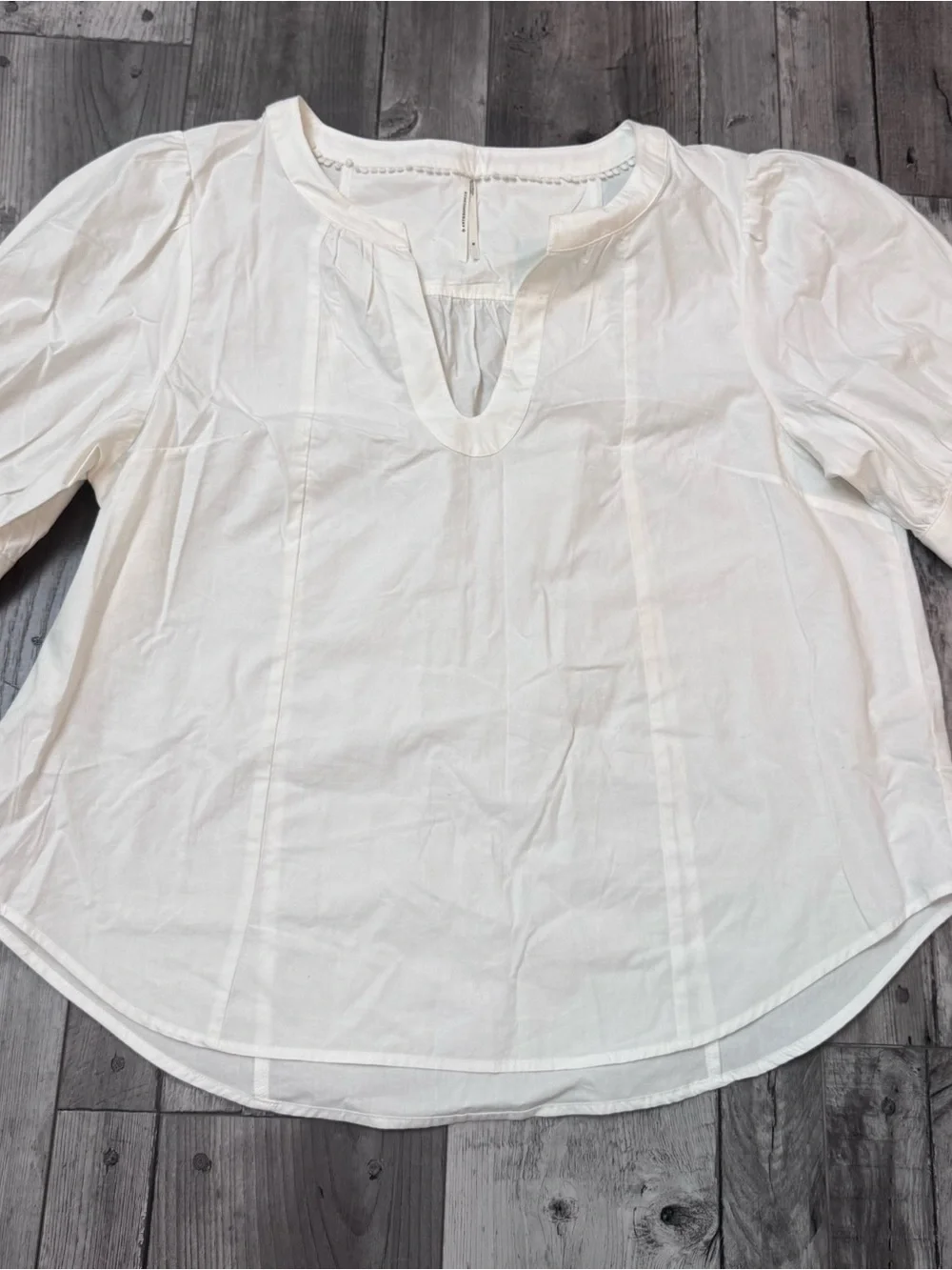 Anthropologie White V-Neck Puff Sleeve Blouse